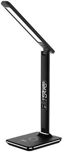 Groov-e Ares Touch Control LED Desk Lamp with Built-in Wireless Charger & Alarm Clock/Calendar Display-Black