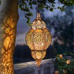 Hanging Solar Lantern Outdoor Decor, Moroccan Solar Lights for Outside Garden Decorations, Waterproof Solar Lanterns Garden Gifts for Mom, Women, Patio, Yard Ornament