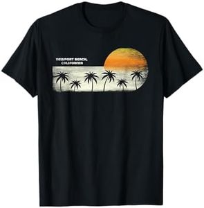 Vintage Newport Beach CA Ocean Sunset and Palm Trees T-Shirt