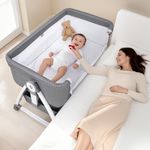 CENMIFI Bedside Bassinet for Baby, 3-in-1 Bedside Sleeper for Newborns, 6-Level Height Adjustable Bassinet with Breathable Mesh, Soft Mattress, Lockable Wheels & Large Storage Basket