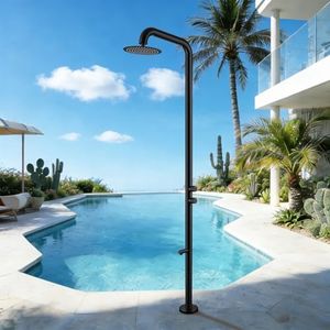 Chalirs Freestanding Outdoor Shower with Foot Wash,316 Marine Grade Stainless Steel Matte Black Outdoor Shower Kit,Outside Shower with 10'' Rain Shower Head,Outdoor Shower Fixture for Beach Poolside