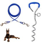 JETOP Heavy Duty Dog Stake & 10 ft Dog Chains, Steel Spiral Ground Dog Spike for Outdoor Yard and Camping, Dog Camping Accessories for Puppy Pet and Medium Dogs (176 lbs of pull) (Blue)