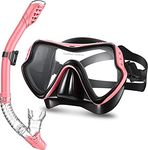 Snorkel Set Snorkeling Gear Adults, Dry Top Diving Masks and Snorkel for Man Women, Easy-Breath Scuba Gear with Anti-Leak Anti-Fog Tempered Panoramic Glass for Diving, Swimming (Light Pink)