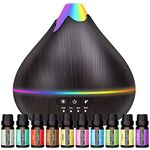 OUTIFUO Essential Oil Diffusers 550ml Diffuser,10 Essential Oils Diffuser Gift Set,Advanced Ceramic Ultrasonic Technology Aromatherapy Diffusers Auto Shut-Off for 15 Ambient Light Settings (Black)