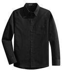 Spring&Gege Boys' Long Sleeve Solid Formal Uniform Cotton Twill Dress Shirts, Black, 13-14 Years