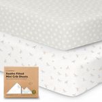 2-Pack Mini Crib Sheets Fitted, Pack and Play Sheets - Organic Cotton Pack N Play Sheets for Pack and Play Mattress, Playard Baby Crib Sheets, Jersey Crib Sheets Neutral for Boys,Girls (Meadow)