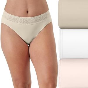 Bali Women's Hi Underwear 3-Pack, Modern Seamless Lace Trim High Cut Panties, Almond/White/Light Buff, 7