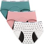 INNERSY Big Girls' Menstrual Cotton Period Underwear Hipster Panties 3-Pack for Teen(Large(Hip:32-33.5"), Refreshing Blue Pink Polka Dots)