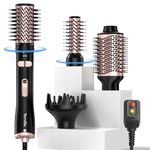 Terviiix 4-in-1 Hot Air Rotating Blow Dryer Brush Kit – 1000W with Rotatable Round Brushes (2 Sizes), Oval Volumizer, and Diffuser – Ideal for Curly Hair, with Arthritis-Friendly Big Buttons, Black