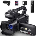 Camcorder 6K Video Camera 64MP 18X Digital Zoom IR Night Vision 4.0 Inch Touch Screen Vlogging Camera for YouTube, HD WiFi Camcorder with 4500mAh Battery, 64GB SD Card, Stabilizer and Remote Control