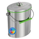 iTouchless Stainless Steel Compost Bin 1.6 Gallon Includes AbsorbX Odor Filter System, Pest-Proof, Titanium Rust-Free Space-efficient Slim Oval Shape 6 Liter Kitchen Countertop Trash Can