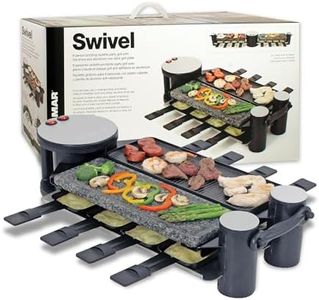 Swissmar Swivel 8-Person Raclette Table Grill with Cast Aluminum & Granite Stone Grill Top - Indoor Electric Raclette Grill for BBQ Bonding & Family Gatherings