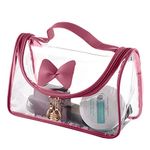 Kuber Industries Toiletry Kit|PVC Bow Design U Shape Chain Makeup Pouch for Woman|Transparent Waterproof Cosmetic Organizor with 30 mm Handle (Peach)