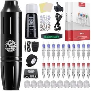 Dragonhawk Tattoo Pen Kit Tattoo Machine Gun Kit Complete Tattoo Kit, Tattoo Needles Cartridges for Playing & Learning Easy Start D13