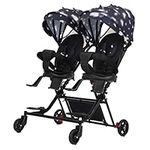 Double Light-Weight Double Stroller Travel Foldable Twin Stroller Twin Umbrella Stroller with 5-Point Harness