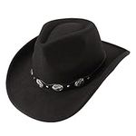 Geebuzz Men Women Cowboy Cowgirl Hat Classic Wide Brim Western Pinch Front Cowboy Hat with Belt (B-Black)