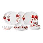 aeMAHARANI Elegant Double Coating Melamine Lightweight Dinnerware Set of 24 Pieces, (Red White Rose)