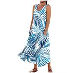 Women's Plus Size Summer Sleeveless Loose Maxi Dress Vintage Boho Floral Graphic Casual Long Dress with Pockets,3-Light Blue,5X-Large,Ladies Dress Rings Toddler 4th of July Dress Stretch Casual
