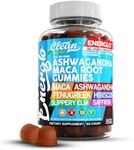 Ashwagandha Maca Root Gummies with Fenugreek Hibiscus Slippery Elm Saffron Extract & Beta Carotene | Peach Flavor Vegan Gummy Vitamins Adaptogen Cortisol Supplement Energlo by Clean Nutra