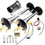 WADEO 150DB Air Train Horn kit for Car, Super Loud Twin Tone Chrome Plated Zinc Dual Trumpet with Compressor for Any 12V Trucks Lorrys Trains Vans Boats (Silver)