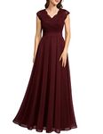 QUECY® Women's V Neck Sleeveless Lace Bridesmaid Dress Wedding Party Gown |Burgundy |16