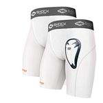 Shock Doctor (2 Pack Compression Shorts Briefs with Bio-Flex Protective Cup. Men’s/Youth Baseball, Hockey, Softball, Lacrosse, Football, Soccer etc.