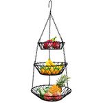 3 Tier Fruit Basket Hanging Detachable, Fruit Bowl Fruit Storage Veg Fruit Vegetable Basket Fruit Racks with Hanger, Fruit Basket Countertop Fruit Bowl Vegetable Bread Basket Display Storage Stand