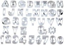 KitchenCraft SDICCABC35PC Sweetly Does It Alphabet Cookie Cutters Set with Storage Bag, In Gift Box, Metal (Set of 34 Large Number and Letter Stencils) Silver