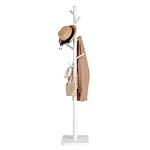 VASAGLE Coat Rack, Solid Wood Coat Stand, Free Standing Hall Coat Tree with 8 Hooks for Coats, Hats, Bags, Purses, for Entryway, Hallway, Rubberwood Hooks and Pole, Cloud White RCR010W02