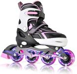 2PM SPORTS Inline Skates for Kids Girls Boys Ages 6-12 8-12 5-8 4-6 with Light Up Wheels, Adjustable Kids Roller Skates Blades for Adults Men Women Beginners Youths Black Pink