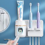 Toothpaste Dispenser, Space-Saving Toothbrush Holder for Bathroom Wall Mounted, Toothpaste Squeezer, Automatic Toothpaste Dispenser for Kids with 4 Toothbrush Slots