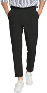 OYOANGLE Men's Zipper Fly Button Front Pleated Work Office Business Tapered Suit Pants with Pockets Black XX-Large