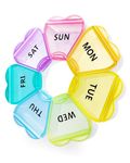 FHORAIN Weekly Pill Organiser, Cute, Round, Large Compartments, Rainbow Portable 7 Days Tablet Box, Travel Case for Vitamins, Supplements