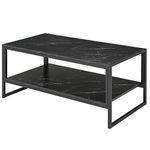 HOMCOM 2-Tier Coffee Table with Storage Shelf, Center Table with Marble Textured Table Top, for Living Room Bedroom Dorm, Black