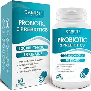 CANLIST Probiotics 120 Billion CFUs 18 Strains, 3 Prebiotics & Digestive Enzymes for Men Women ,Digestive & Immune Support ,Shelf Stable Non-GMO 60 Vegetarian Capsules, Blue-1