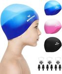 3 Pack Kids Swim Cap for Boys Girls, Unisex Silicone Swimming Caps for 3-15 Toddler Children Teen, Waterproof Bathing Caps for Short/Long Hair to Keep Hair Dry-6