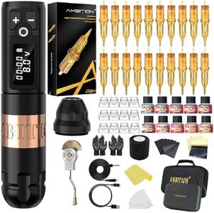 Ambition Soldier Tattoo Machine Kit Complete Rotary Wireless Tattoo Pen Gun Kit with 20pcs Glory Tattoo Cartridge Needles Practice Skin Supplies for Beginners & Professional Artists, Gold