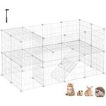 SONGMICS Pet Playpen, Small Animal Playpen, Rabbit Guinea Pig Cage, Zip Ties Included, Metal Wire Apartment-Style Two-Story Pet Premium Villa for Bunnies Puppies, Indoor Use, White ULPI02W