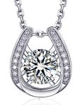 MomentWish Horseshoe Necklace, 1 Carat Moissanite Diamond Pendant Sparkling Dance Necklace Sterling Silver Necklaces for Women Simulated Diamond Horse Gifts for Women