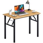 Need Folding Desk for Home Office 39-3/8'' Length Modern Folding Table Computer Desk No Install Needed Teak Color Desktop Black Frame, AC5BB(10060)