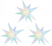 41 Inch Iridescent Explosion Star Balloons 3Pcs/Star Clear Foil Decorative Folding Rainbow/Under The Sea Mermaid Party Decoration Balloon/Frozen Theme Decoration/Balloons Cannot Float Using Helium