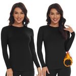 SIMIYA Thermal Tops Womens Round Neck Soft Base Layers Long Sleeve Top Women Thermal Underwear Shirt Warm Wicking (2 Pack Black, M)