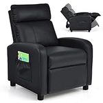 COSTWAY Kids Recliner Chair, Adjustable PU Leather Children Armchair Sofa with Footrest, Side Pocket, Toddler Gaming Lounger for Boys Girls (Black)