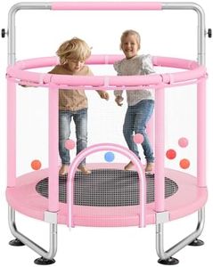 VEVOR 55" Kids Trampoline, 4.6FT Indoor Outdoor Trampoline, Mini Toddler Recreational Trampolinewith Safety Enclosure Net and Basketball Hoop, Birthday Gifts Christmas Toys for 3+ Years Children, Pink