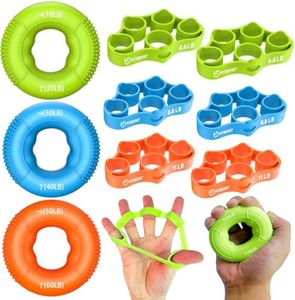 FitBeast Hand Grip Strengthener, Finger Exerciser, Forearm Strengthener Kit - 9 Pack, Targeted Hand & Forearm Strength, Relief & Recovery Kit (Orange)