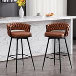 BFZ 26inch Bar Stools Set of 2, Counter Height Bar Stools, 180° Swivel Suede Fabric Stool Chairs with Woven Back and Footrest for Kitchen Island, Cafe, Pub, Bar Counter