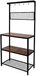 AZL1 Life Concept Bakers Industrial Kitchen Rack Cupboard with 10 Hooks, Mesh Panel, 3 Shelves, aAdjustable Feet, for Microwave Oven Cooking Utensils, 33.1 inches, Rustic Brown2