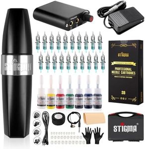 STIGMA Kit de Tatuaje Completo Máquina de Tatuaje Rotativa con 20 Cartuchos de Tatuaje Premium Juego de Tinta de 7 Colores Accesorios de Tatuaje EM123KITP162-1 Negra