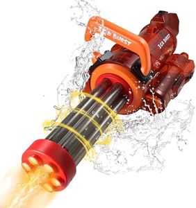 Gatling Electric Water Gun with Rotating Barrel and LED Light, Water Storage Backpack and Clamping Water Tank, 28-32ft Shooting Range, Toy Water Gun for Outdoor Pool Adult and Kids 8+ Ages (Orange)