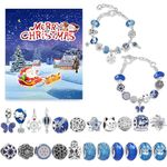 Christmas Advent Calendar Bracelets 2024 for Girls 24 Days Xmas Countdown Calendar DIY Jewelry Making Kit Gift 22 Charm Beads 2 Bracelets for Kids Teens Women